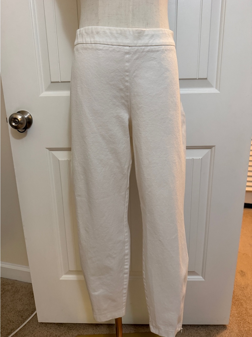 Chico's White Stretch Knit Straight-Leg Pants Side Zip Sz 2 (12)